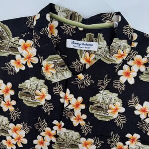 Tommy Bahama Shirt Mens XL Black Floral Palm Tree The Coconut Point Tencel Modal